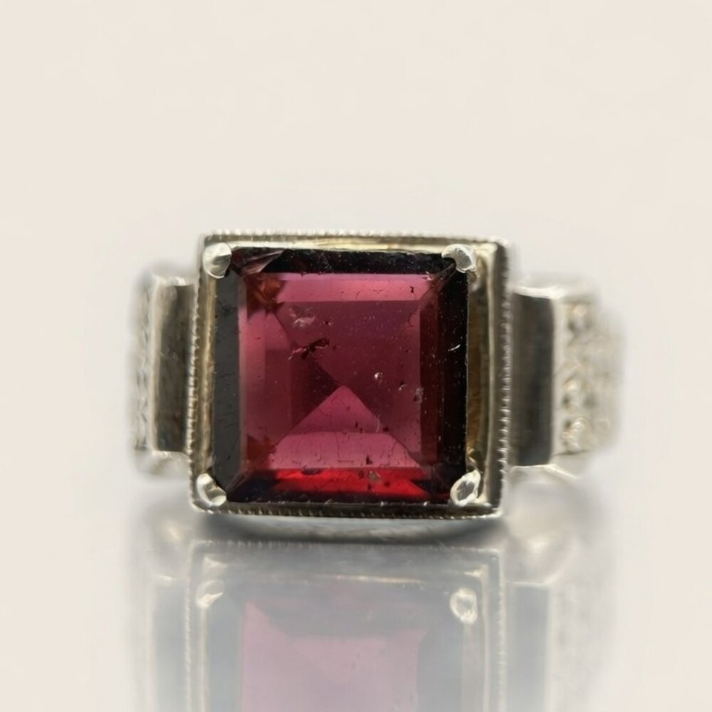 Natural Princess Cut Garnet 925 Sterling Silver Ring